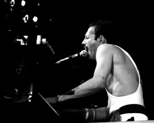 Freddie Mercury, Wembley Stadium in concert at piano