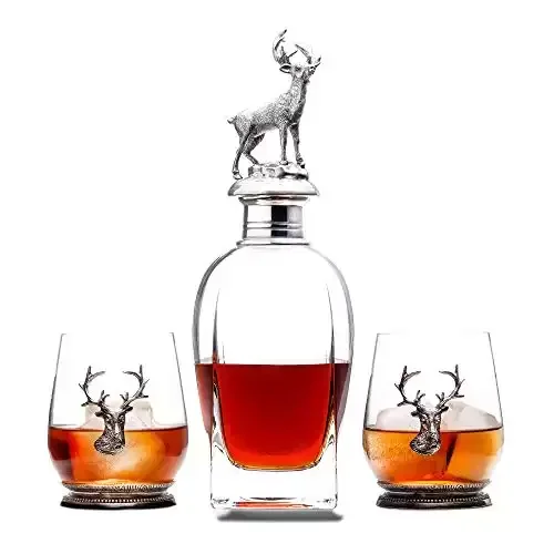 Premium Luxury Hunting Whiskey Decanter Set with 2 Glasses