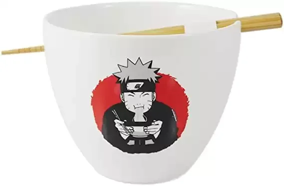 Naruto Ramen/Rice Bowl w/Wooden Chopstick featuring Naruto Eating Ramen