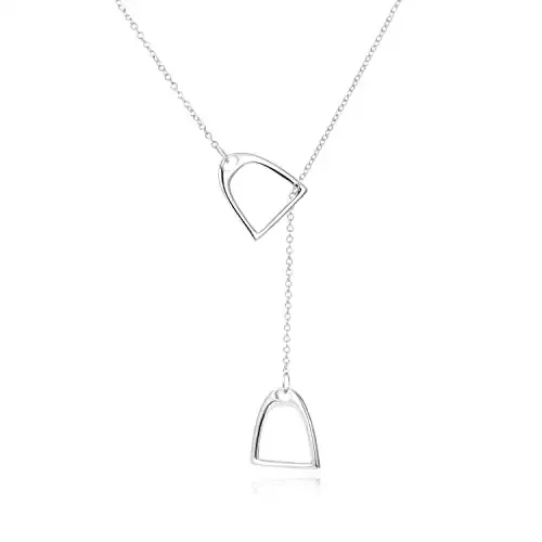 Simple Silver Double Horse Strirrup Lariat Necklace