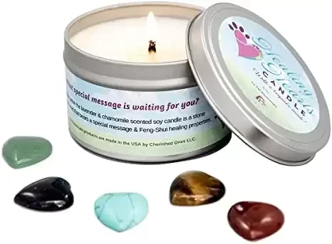 Healing Hearts Memorial Soy Candle with Feng-Shui Keepsake Stone (Embed) Loss of Cat Gift with Sympathy Card