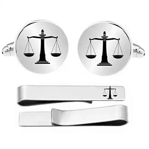Scales of Justice Cufflinks and Tie Bar Law Scales Gift