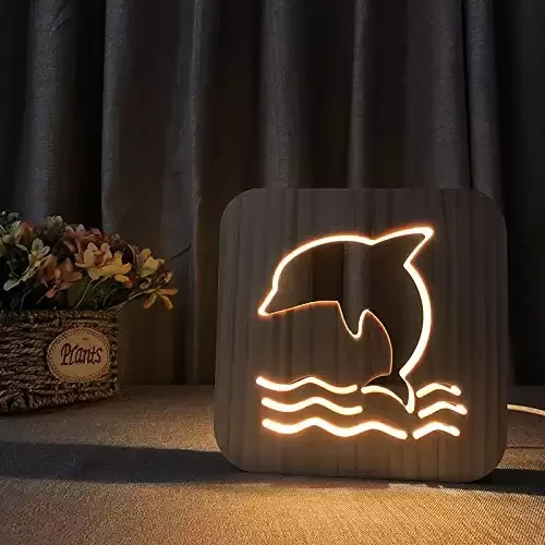 3D Dolphin Wooden Lamp