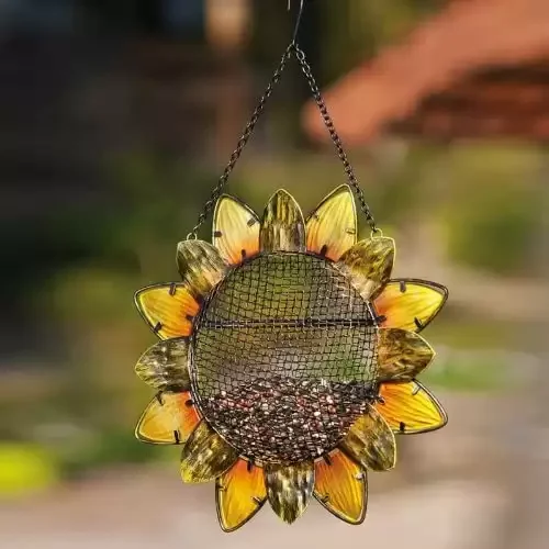 Garden Sunflower Metal and Glass Bird Feeder