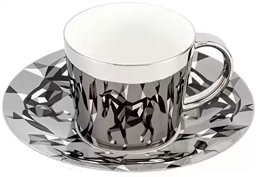 Mirror Hand-made Silver Horse Print Tea / Coffee Cup Set