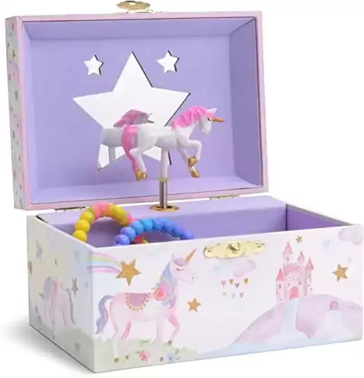 Girl's Musical Jewelry Storage Box with Spinning Unicorn - Gift for Girl