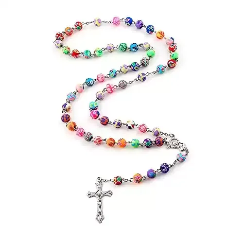 Polymer Clay Rosary Necklace Christian Catholic Jewelry