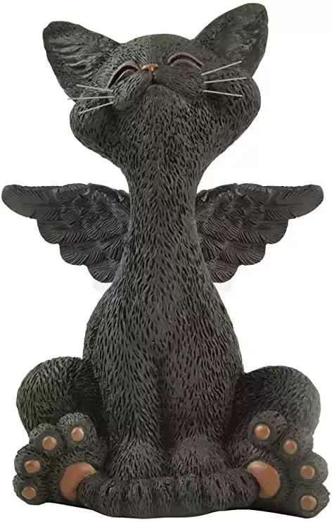 Bereavement Memorial Black Cat Angel Figurine with Angel Wings Cat Loss Sympathy Gift