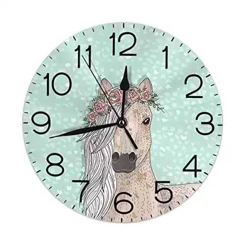 Horse Round Wall Clock - Silent Non Ticking