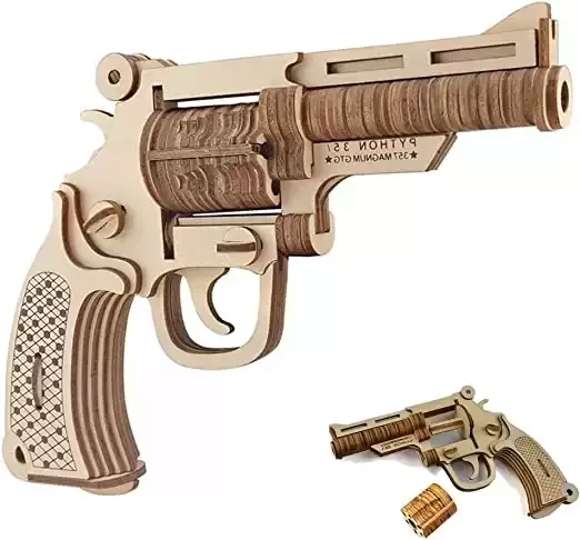 GreenLF 3D Wooden Puzzle, DIY Jigsaw Brain Teaser Toys of Revolver Gun Model