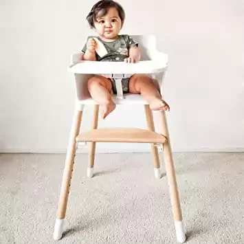 Baby High Chair, Wooden High Chair with Removable Tray and Adjustable Legs