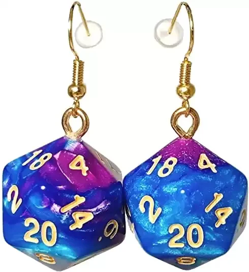 d20 Polyhedral Dice Earrings - Hook with Earnuts Gift