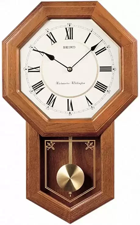 Seiko Light Oak Traditional Schoolhouse Wall Clock with Chime & Pendulum