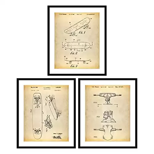 Skateboard Art Patent Posters Series Wall Decor Set of 3