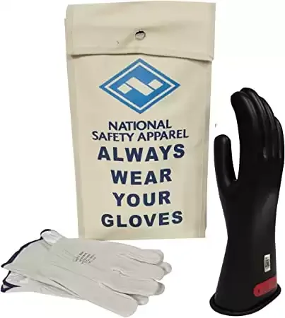 KITGC0B12 National Safety Apparel Class 0 Black Rubber Voltage Insulating Glove Kit with Leather Protectors, Max. Use Voltage 1,000V AC/ 1,500V DC