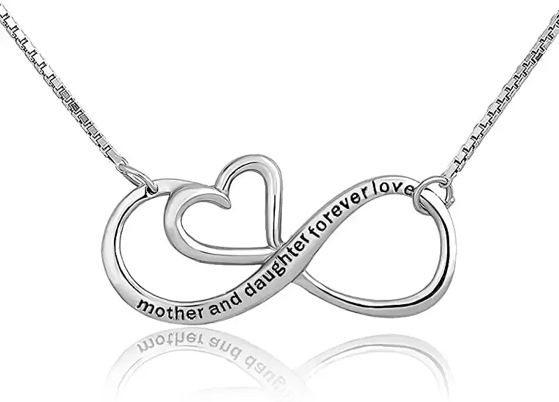 Mother Daughter Forever Love  Silver Heart Necklace