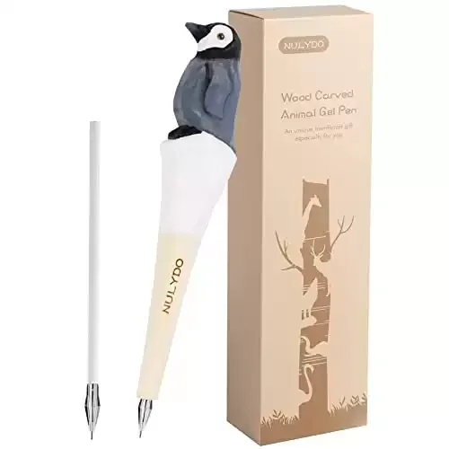 Handmade Wood Carved Gel Pen Baby Penguin, Unique Gift