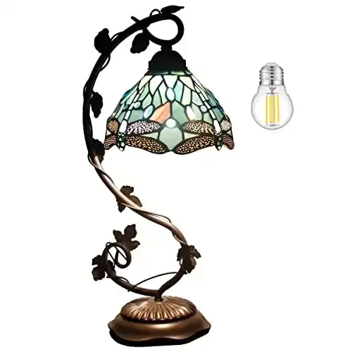 Sea Blue Dragonfly Table Lamp with Antique Metal Leaf