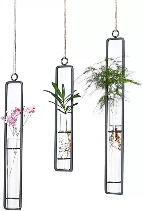 Hanging Planter - Iron Art, Transparent Flower Tube Vase