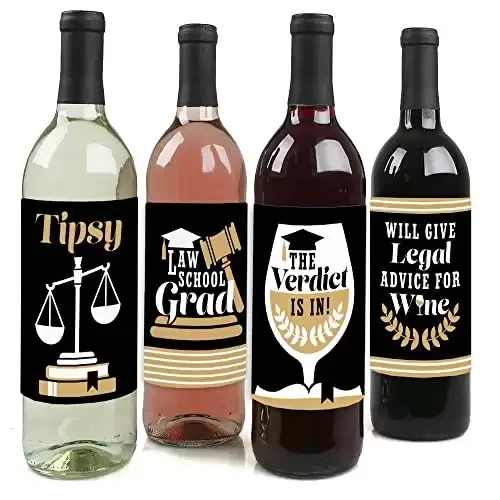 Law School Grad Party Wine Bottle Label Stickers Set