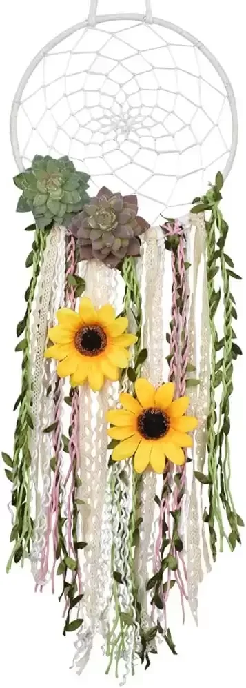 Sunflower Dream Catcher for Bedroom | Boho Floral Handmade Dreamcatcher