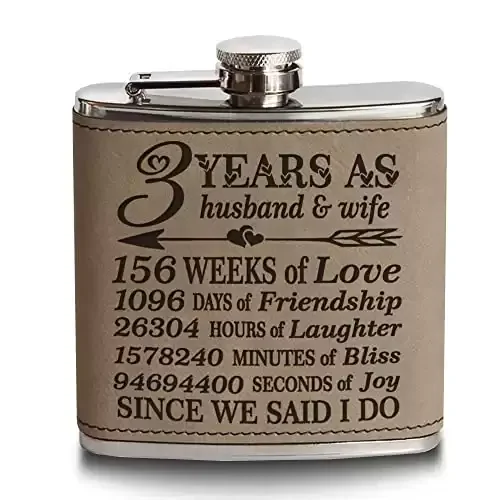 Engraved Leatherette Stainless Steel Flask Anniversary Gift