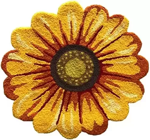 Yellow Sunflower Rug | Hand Woven Home Decoration, Modern Welcome Mat