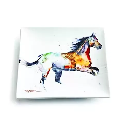 Watercolor Ceramic Decorative Snack Plate Running Horse