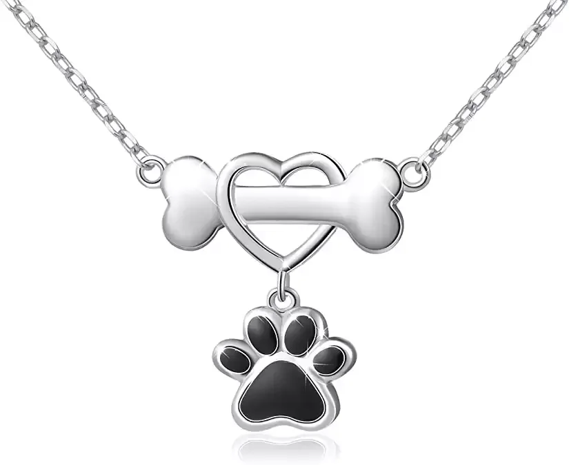 Silver Cute Paw Print Pendant Necklace