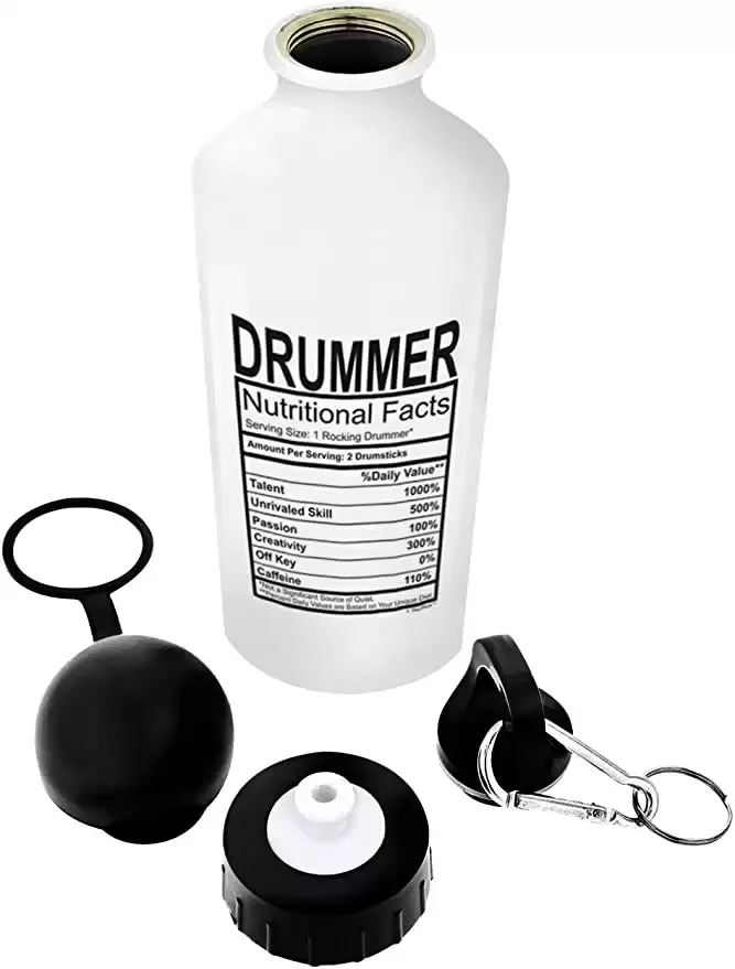 Drummer Gifts Drummer Nutritional Facts Gift Aluminum Water Bottle with Cap & Sport Top