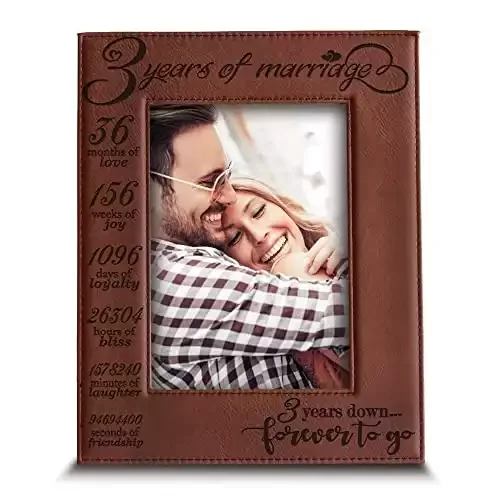 3 Years of Marriage Engraved Leather Picture Frame