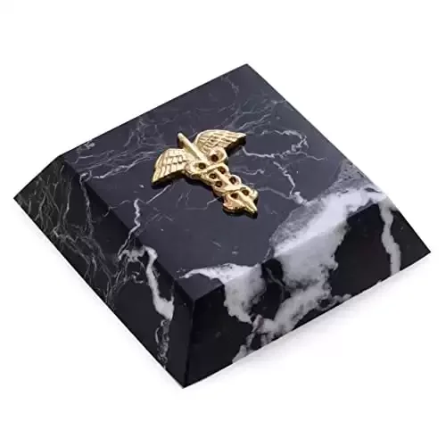 Black Marble Caduceus Medical Paperweight