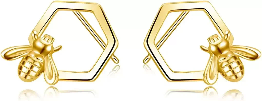 Honeycomb with Bee Stud Earrings for Women