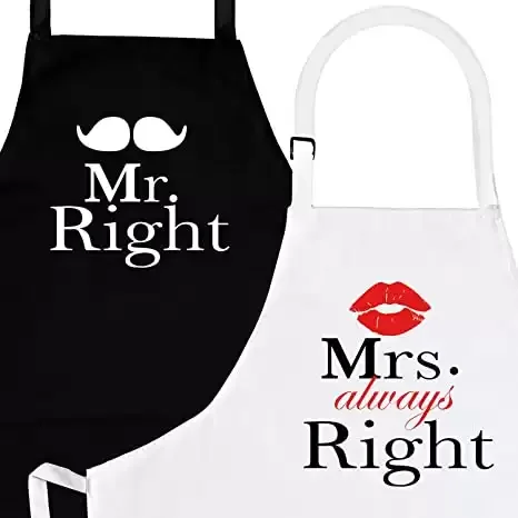 5. Mr. Right and Mrs. Always Right Apron Set