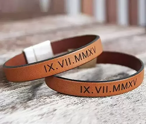 Personalized Leather Bracelets with Matching Dates