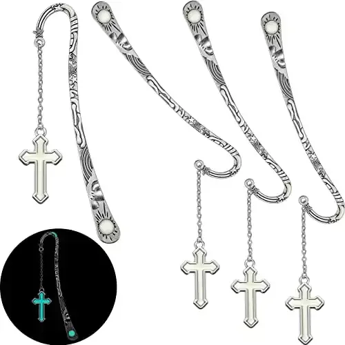 Glowing Cross Bookmarks, Antique Silver Gift