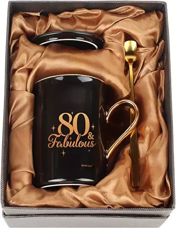 80 and Fabulous Black Gold Funny Coffee Mugs 80th Birthday Gifts for Men