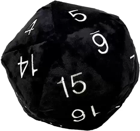 D20 Novelty Dice Plush-Black with White Numbering