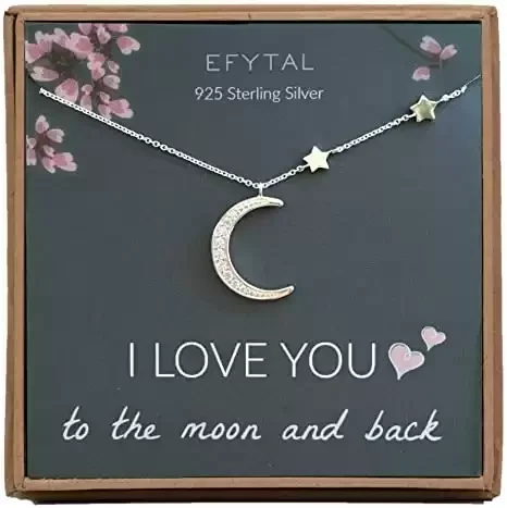 Sterling Silver Crescent Moon and Stars Necklace