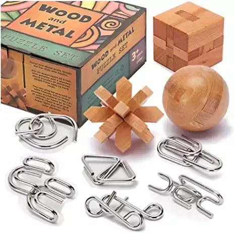 Brain Teasers Metal and Wooden Puzzles - Logic Test