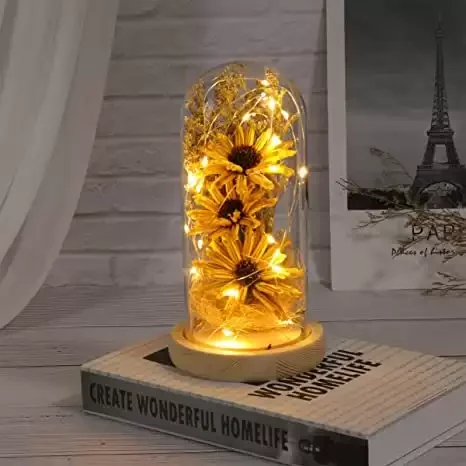 Artificial Sunflower in Glass Dome
