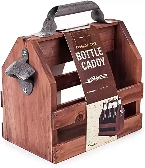 Wooden Bottle Caddy, 6-Pack Beer Carrier