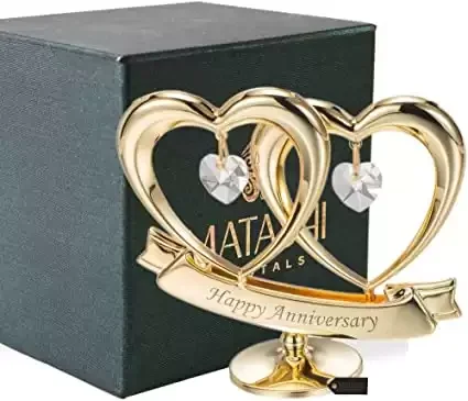 Gold Plated Happy Anniversary Double Heart Figurine