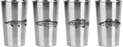 Magic Pine Stainless Pint Cups, Freshwater Fish (Set of 4)