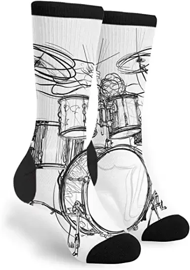 Graffiti Sketch Style Drummer Music Men's Unisex Novelty Crew Socks