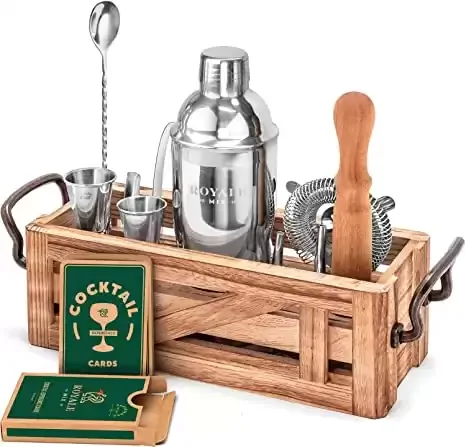 9. Bartender Kit with Wooden Stand