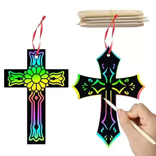 Scratch Cross Ornaments Kit, Magic Art Rainbow Color Craft