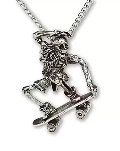 Urban Skeleton on Skateboard Silver Handcrafted Necklace