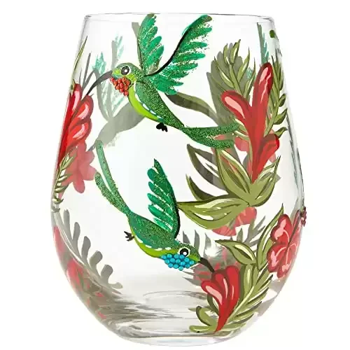 Hummingbird Hand-painted Stemless Wine Glass