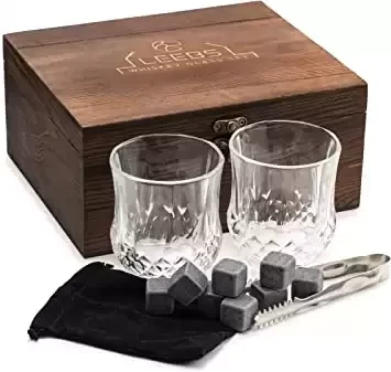 Premium Whiskey Stones Gift Set in Elegant Wooden Gift Box